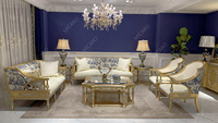 Ensemble de canapés de designer pour salon de villa, style classique français européen, en bois massif, avec revêtement en tissu italien et feuille d'or