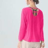 Conjunto de Yoga de Manga Larga para Mujer, Color Sólido, con Cordón Lateral en la Cintura, Transpirable, Altamente Elástico, Top Deportivo, Camiseta Ajustada