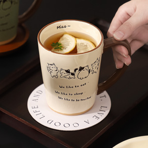 Taza con diseño de gato adorable, estilo Instagram, gran capacidad de 400 ml, taza creativa para regalo, taza de cerámica para latte. - Product Image 2