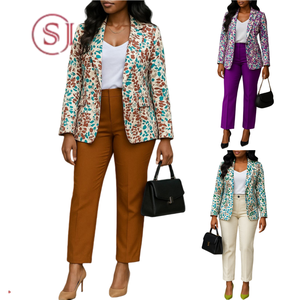 D603 Completo Elegante da <span class=keywords><strong>Donna</strong></span> per Ufficio, Set Blazer Stampato con <span class=keywords><strong>Pantaloni</strong></span>, <span class=keywords><strong>Tailleur</strong></span> Due Pezzi per Donne - Product Image 2