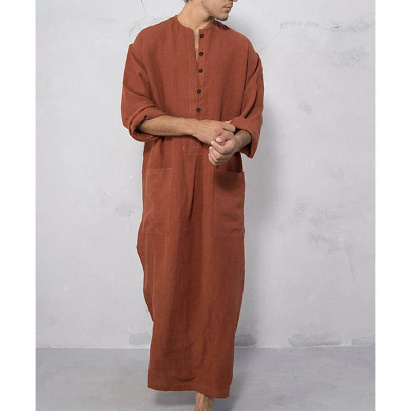 arabic long dress male Men's Luxury Embroidered Kaftan Robe, Long Muslim Thobe Middle East Saudi Arabic Islamic Abaya Kaftan Ramada Tops