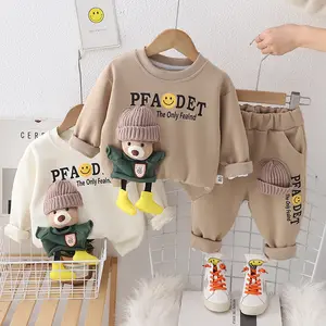 Nuovi ragazzi e ragazze abbigliamento per bambini cartoni animati in maglia tridimensionale orso vestiti per bambini due pezzi felpa con cappuccio in cotone per bambini