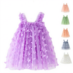 Abiti per Bambine all'Ingrosso, Vestiti in Tulle con Ricamo e Applicazioni a <span class=keywords><strong>Farfalla</strong></span>, Abito Principessa con Spalline Sottili per Bambine - Product Image 1