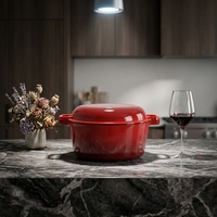 Four néerlandais en fonte, avec couvercle en émail, ensemble d'ustensiles de cuisine 2 en 1 5QT et poêle 1.6QT
