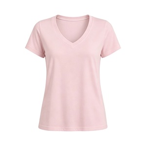 Camisetas de Mujer con Cuello en V, 92% Algodón, 8% Elastano, Estampado Personalizado, Lisas, Ajustadas, Básicas para Chicas - Product Image 5