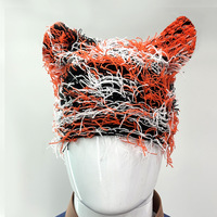 Cagoule vintage en crochet à poils, design personnalisé, effet vieilli, tricotée pour l'hiver, style Y2K, motif camouflage, bonnet masque, bonnet de ski, avec oreilles de chat, en acrylique, pour la plage