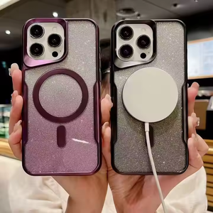 Funda de teléfono a prueba de golpes de Tpu suave transparente electrochapada para Iphone 15 14 13 12 16 Plus Pro Max funda trasera de teléfono con purpurina magnética - Product Image 2