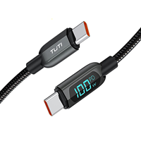 Câble de données TUTI 100W 5A à charge rapide en cuivre pur tressé 1,2 m USB Type-C vers C pour téléphone/tablette avec affichage numérique