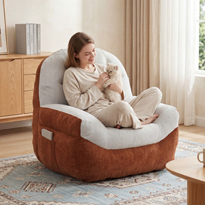 Sillón Individual Contemporáneo de Bouclé, Sofá de Ocio con Bloques de Color y Bolsillo de Almacenamiento, Empacado al Vacío - Product Image 6