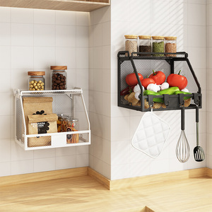 Wall Mounted Folding Storage <b>Basket</b> Iron <b>Stackable</b> Kitchen Desktop Organizer For Food Cosmetics Fruit Storage - Product Image 1