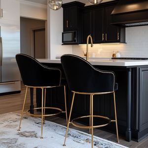 Taburete de Bar de Diseño Nórdico Moderno, Ajustable, de Metal, con Respaldo Contorneado de Terciopelo, para Hotel, Comedor, Sala de Estar, Sillas Altas de Bar - Product Image 1