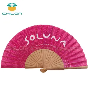 Großhandel spanische Hochzeit Marke Promotion benutzer definierte Logo-Druck faltbare Hand Fan Holz Hand Fan Bulk Custom