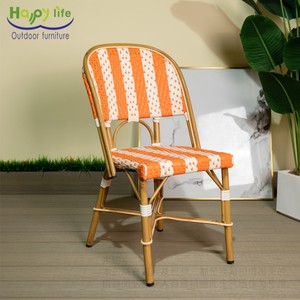 Chaise de bistrot d'extérieur <span class=keywords><strong>HappyLife</strong></span> à dossier tissé rayé, finition bambou - Product Image 3