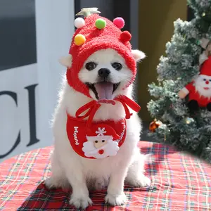 Topi Natal hewan peliharaan tanduk lucu handuk liur gaun kucing anjing Aksesori hewan peliharaan musim gugur dan musim dingin