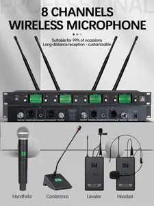 Erzhenホット販売プロフェッショナルハンドヘルドUHF8チャンネルマイクカラオケ録音ワイヤレスマイクシステム
