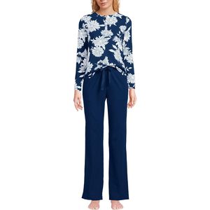 FOXA Women's Knit 2 Piece Pajama Set Long Sleeve Top And Pants Soft Sleepwear - Product Image 1