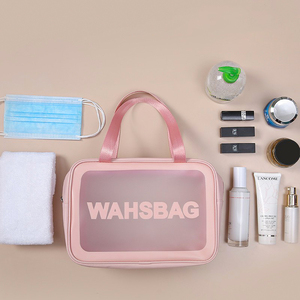 Bolsa <span class=keywords><strong>de</strong></span> maquillaje <span class=keywords><strong>transparente</strong></span> <span class=keywords><strong>de</strong></span> PVC rosa para mujer, bolsa <span class=keywords><strong>de</strong></span> cosméticos <span class=keywords><strong>de</strong></span> viaje impermeable con cremallera esmerilada para mascarillas faciales, serigrafía <span class=keywords><strong>de</strong></span> rubor - Product Image 3