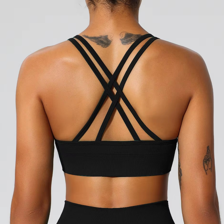 Europe and America Seamless Round Neck Yoga Sports Underwear Cross Beautiful Back Soft Breathable Women's Bra