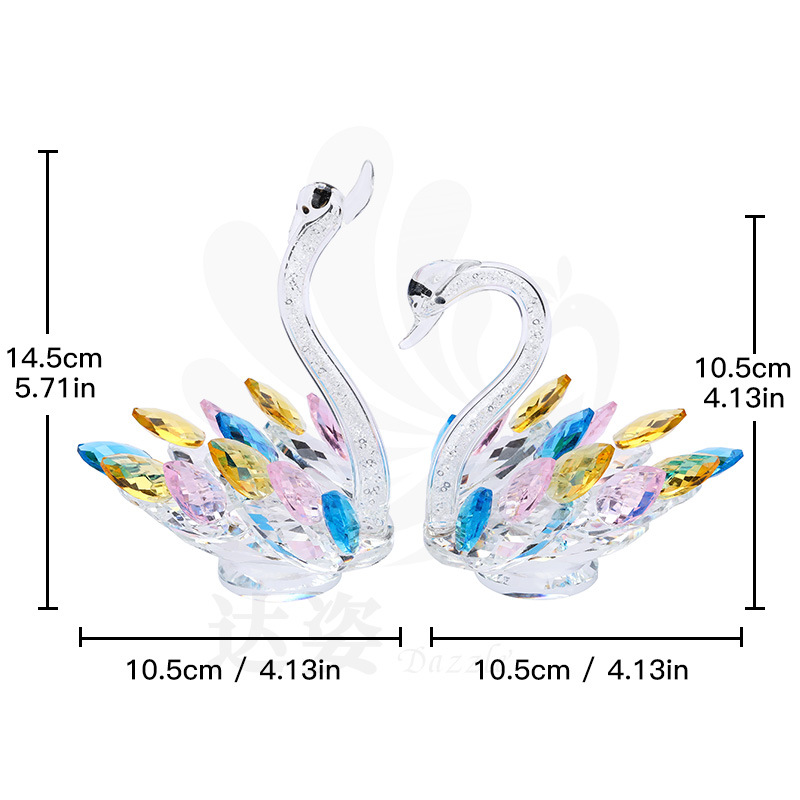 Small Rainbow Swan with Rhinestone-Encrusted Goose Head in Mixed Blue