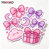 Autocollants personnalisés mignons de dessins animés découpés au laser, style Pixel Art, Kawaii, nœud, cœur, lune, dentelle, en vinyle mat, imperméables, durables, vente en gros