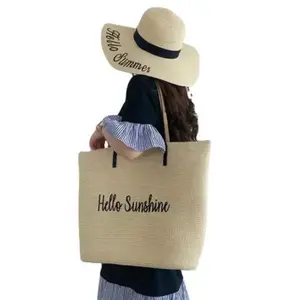 2024 new large uv sun protection chinese floppy sun foldable straw beach hat and bag set supplier