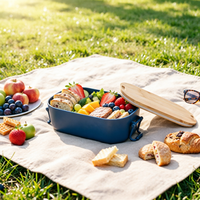 Boîte à lunch en PP de qualité alimentaire de grande capacité de 700ml, boîte à bento avec couvercle en bambou pour employés de bureau et étudiants, boîte à lunch extérieure portable