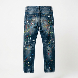 Jeans de Mezclilla para Hombre, Cintura Alta, Ecológicos, con Diseño de Salpicaduras de Pintura, Corte Recto, Estilo Desgastado, Pintados a Mano, Estilo Urbano - Product Image 6