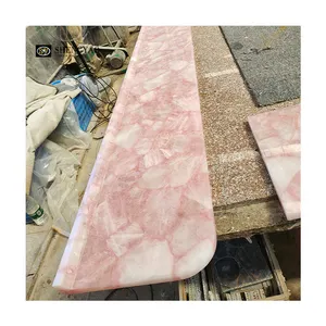 Customized Luxury Gemstone Pink Marble Crystal Rose Quartz Kitchen Counter Top