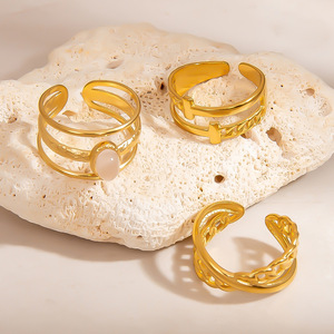 Pulseras de Moda con Diseño Geométrico, Tono Dorado, Incrustaciones de Piedra Natural, Engaste de Bisel, Origen Yiwu JZ21021 - Product Image 1