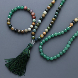 Natural Stone Beaded Necklace And <b>Bracelet</b> <b>Set</b> 108 Beads Tassel Yoga Jewelry Unisex Fashion Jewelry <b>Set</b> - Product Image 1