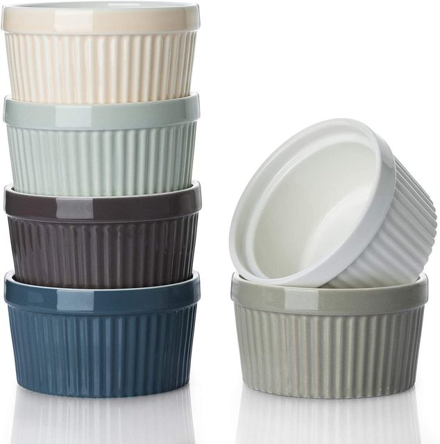 Colorful Ramekins 240ml Porcelain Souffle Dishes Serving Bowls for Souffle, Creme Brulee, Classic Style Ramekins for Baking