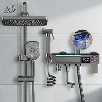 Mitigeur de douche mural thermostatique multifonction moderne en acier inoxydable SUS304 avec douchette extractible, affichage numérique et jets de massage doux