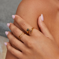 Bijoux personnalisés, bijoux de mode, acier inoxydable, plaqué or 18 carats, pierres précieuses œil de tigre, bague ajustable pour cadeau