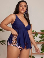 King Young Casual Tallas grandes Cuello en V Loral & Leaf Print Sujetador inalámbrico Cintura alta Bikini Trajes de baño Lady Designer