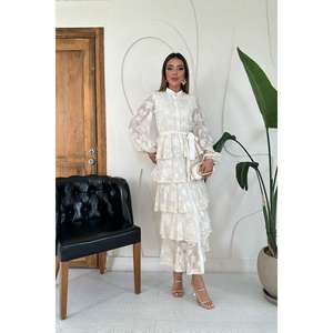 Elegante Vestido Beige en Capas con Corte en A, Cintura Natural, Tela Translúcida Tejida, para Uso Diario Informal - Product Image 5