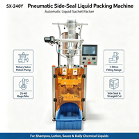 Machine de remplissage électrique automatique de liquides et pâtes en sachets, avec contrôle PLC, pour scellage trois côtés, idéale pour les sachets en plastique de qualité alimentaire.