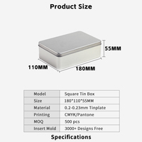Boîte en fer blanc rectangulaire 180x110x55MM en matériau givré personnalisable pour l'emballage de biscuits, certifiée FDA, designs approuvés