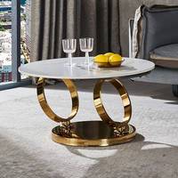 Table basse en métal pour salon Foshan Furniture, 2 tables rondes en marbre, table centrale rotative, cadre en acier doré, argenté, noir, tables basses