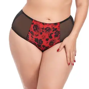 RTS 0XL- 5XL Plus Size Underpants Ink Floral Print Panties for Women Nylon Ultra Thin Underwear-2044#P