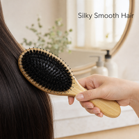 Brosse à cheveux en poils de sanglier et nylon en bambou - Peigne massant à coussin d'air écologique pour démêler et faire briller les cheveux