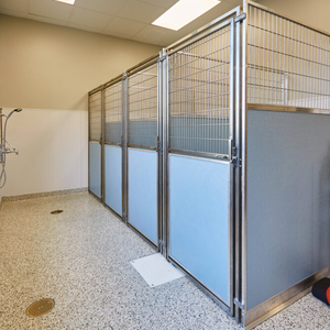 กรงสุนัขสแตนเลสแบบแผงสีพร้อมประตูกระจกสำหรับรับฝากสุนัข - Product Image 1