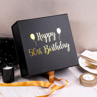 Boîte cadeau de luxe en papier avec fermeture magnétique, impression personnalisée en or noir, pour un joyeux 50e anniversaire ou un mariage, avec ruban en satin