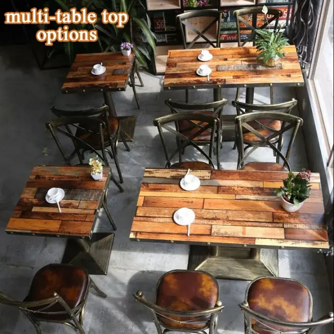 Retro Industrial Fast Food Suppliers Furniture Wooden Cafe Restaurant Table and Chairs Set
