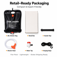 Sac de douche solaire portable carré 20L en PVC avec tuyau et robinet pour utilisation aux toilettes