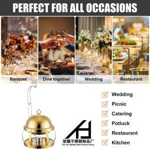 Traiteur Salle À Manger Poêle Cuisine Makan Doré En Acier Inoxydable Plat À Chauffer Boule De Coeur Couvercle Suspendu Style Grain De Bois Plat À Chaleurs - Product Image 5