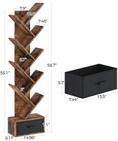 Bibliothèque rotative industrielle avec tiroirs, étagère de rangement ouverte pour livres, CD et plantes, étagère d'exposition en bois pour salon