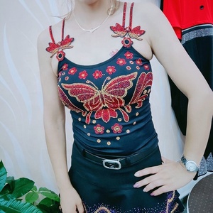 Top de <span class=keywords><strong>tirantes</strong></span> largo de punto ajustado con pedrería brillante y lentejuelas para <span class=keywords><strong>mujer</strong></span>, estilo mariposa, sin mangas, para discoteca, fiesta o vestir - Product Image 3