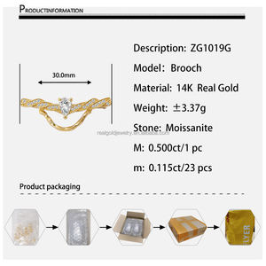 Broche personnalisée en or véritable jaune massif Au585 14k avec broches unisexes en moissanite pour bijoux de noces d'anniversaire de mariage Gigt - Product Image 5