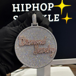 Fashion Luxury Round <b>Iced</b> <b>Out</b> Pendant 3 Inch Custom Hip Hop Medallion 40ct Diamond Look 925 Sterling Silver <b>Chain</b> Jewelry - Product Image 1