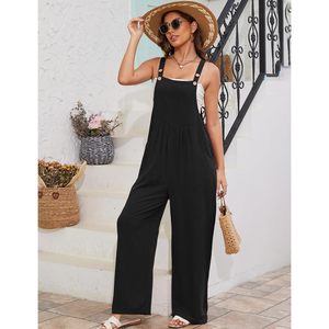 FOXA Women's Overalls Loose Fit Cotton <b>Linen</b> Wide Leg Jumpsuit Casual Summer <b>Romper</b> Breathable With Buttons - Product Image 4